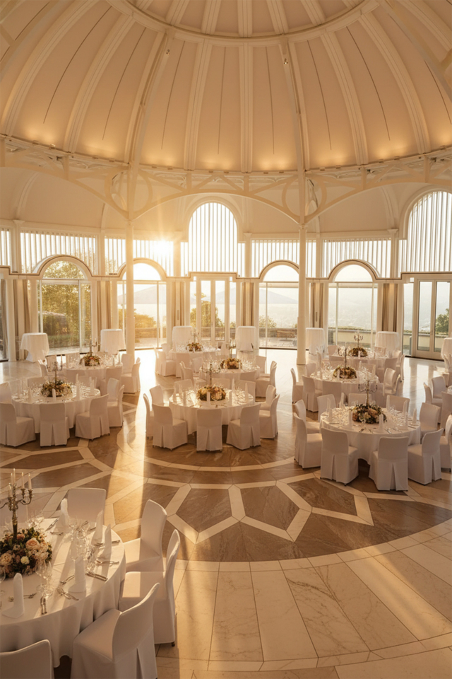 Festlich gedeckter Hochzeitssaal im Hotel